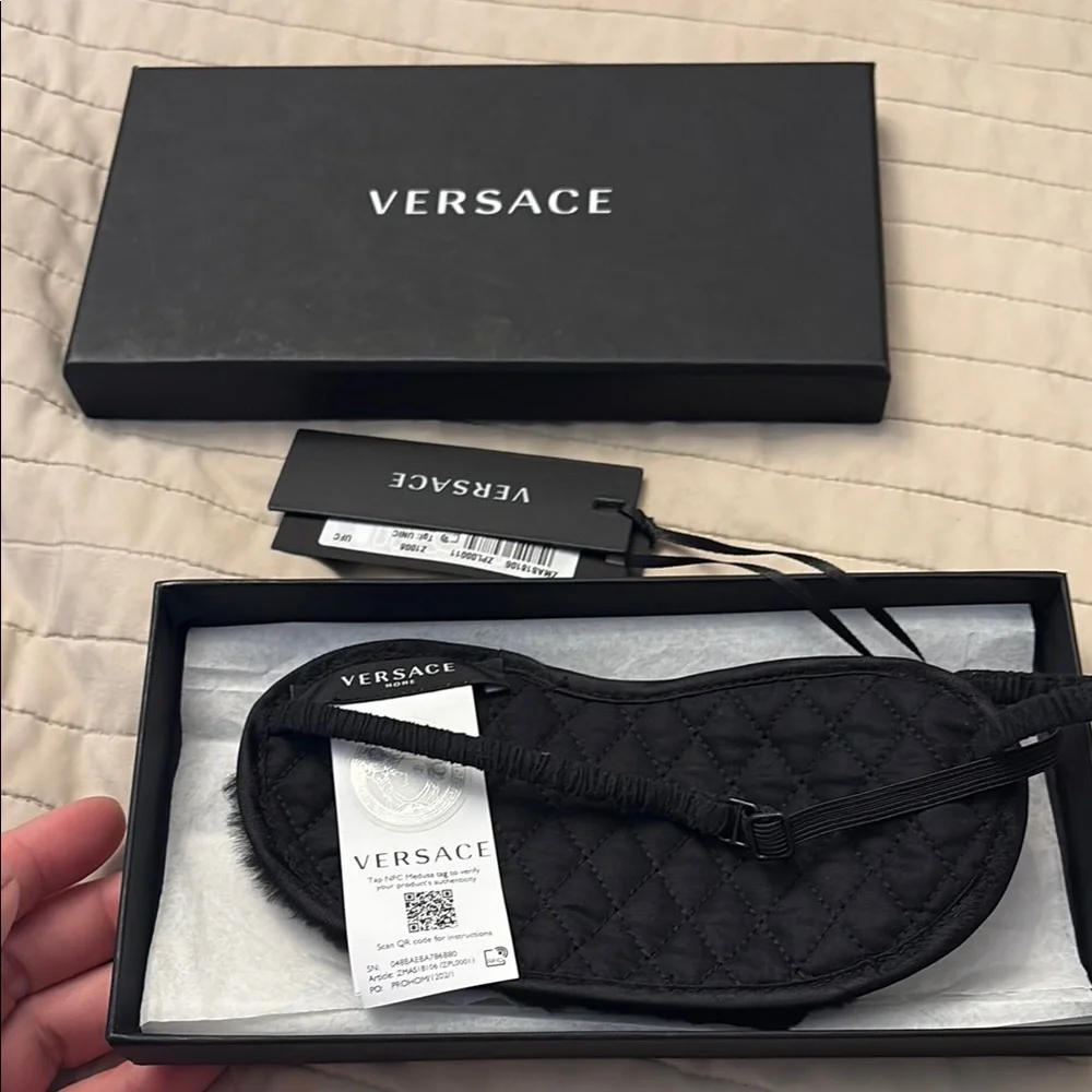 Versace Black and Gold Designer Face Mask faux fur glitter